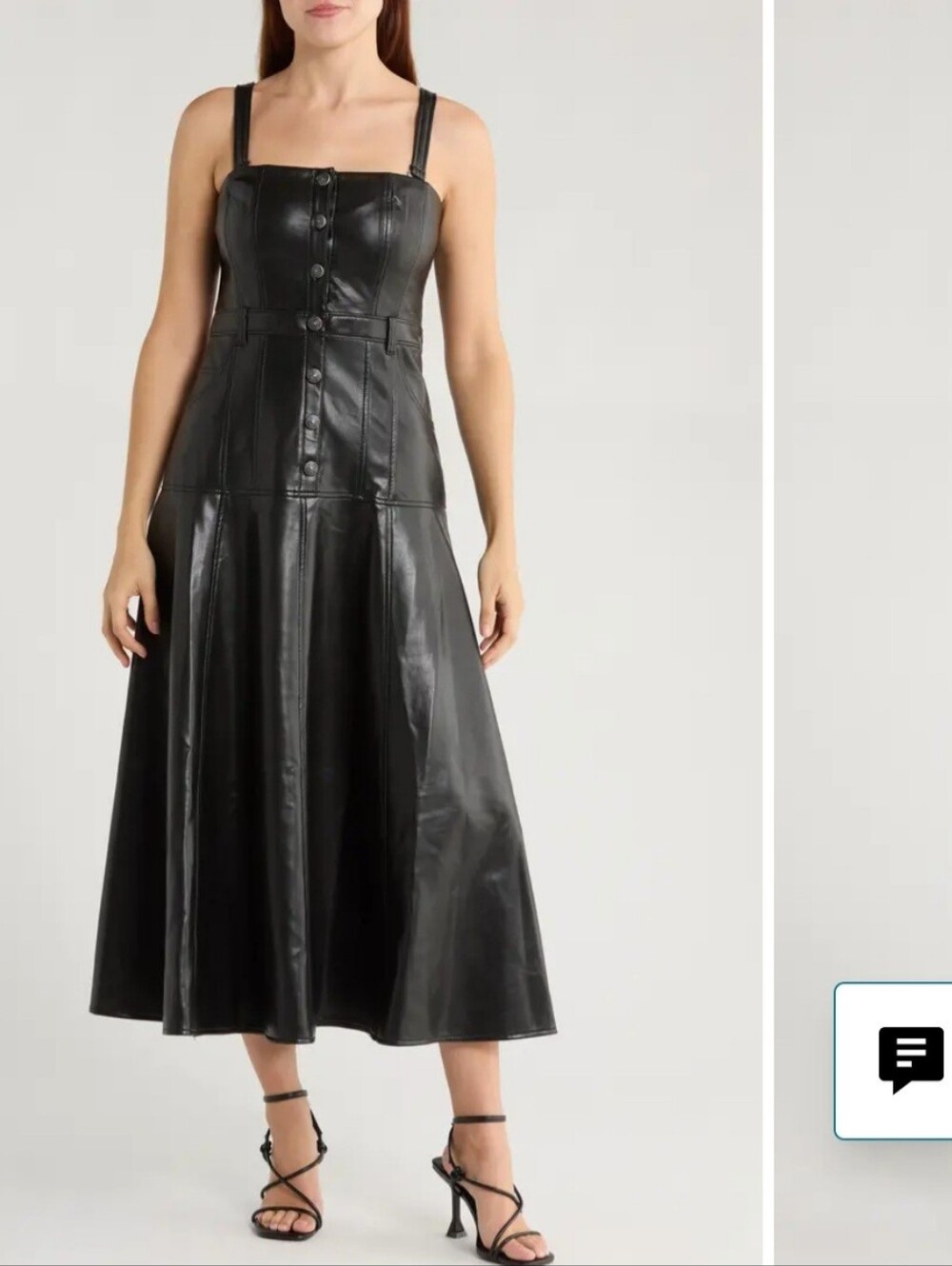 Cinq A Sept Sz6 Black Faux-Leather Midi Dress with Button Front. Nwt